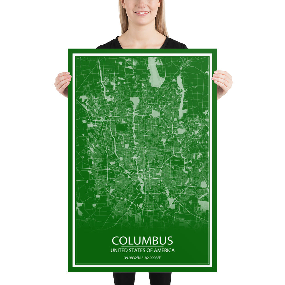 Columbus Green and White Paper Map