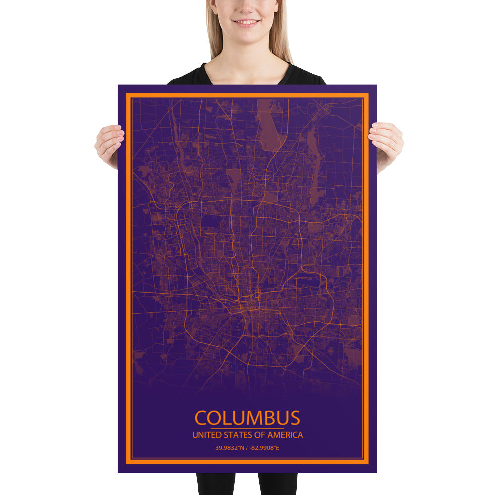 Columbus Purple and Orange Paper Map