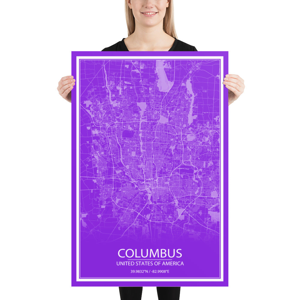 Columbus Purple and White Paper Map