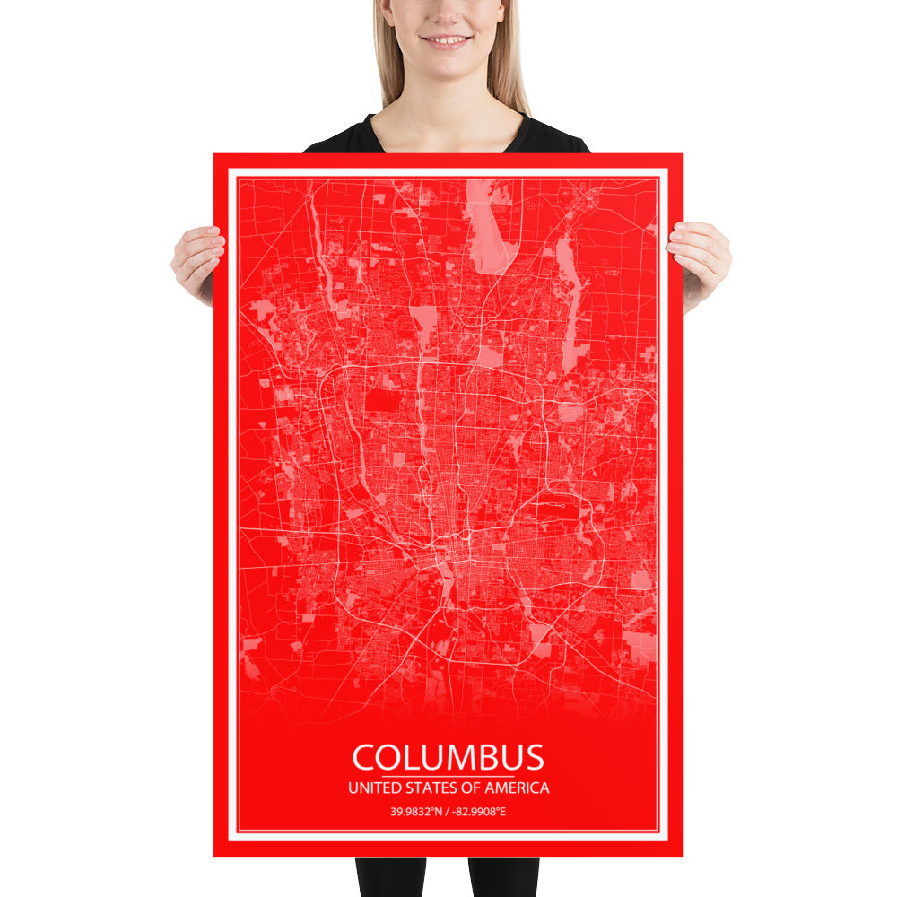 Columbus Red and White Paper Map