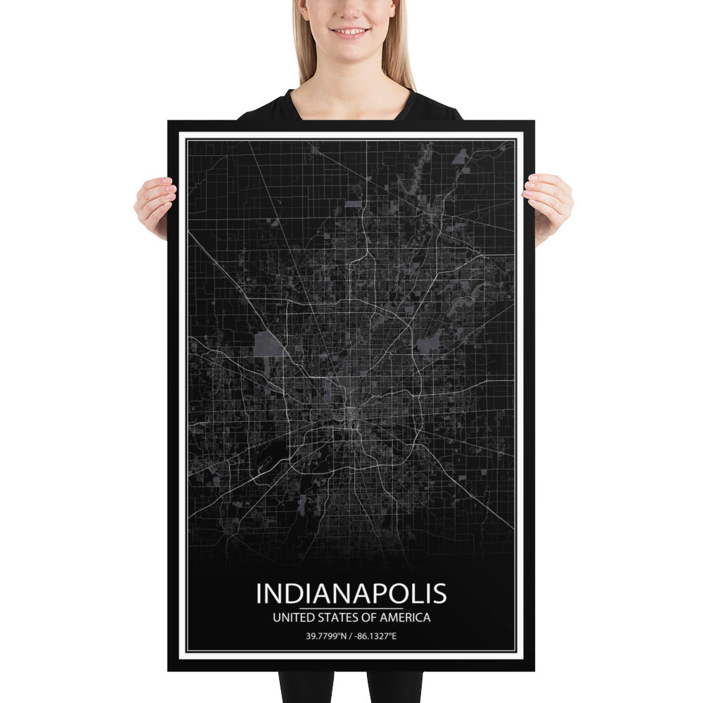 Indianapolis Black Paper Map