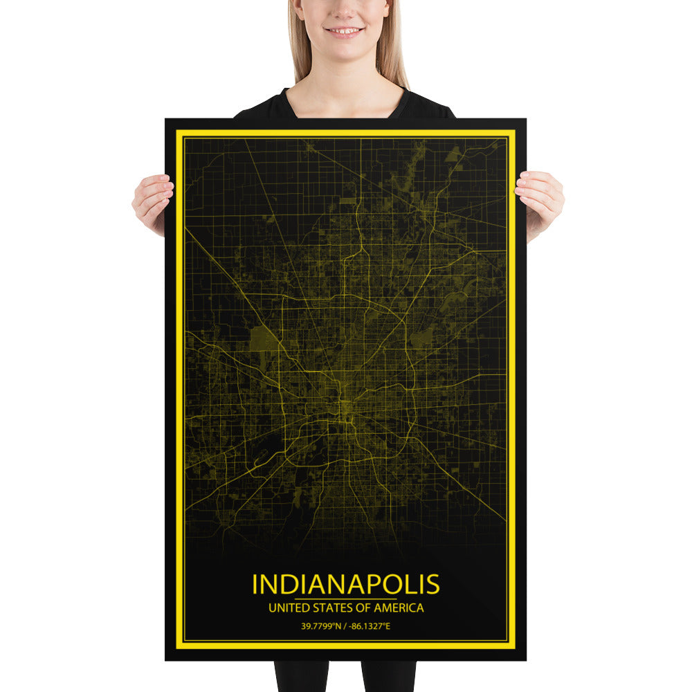 Indianapolis Black and Yellow Paper Map