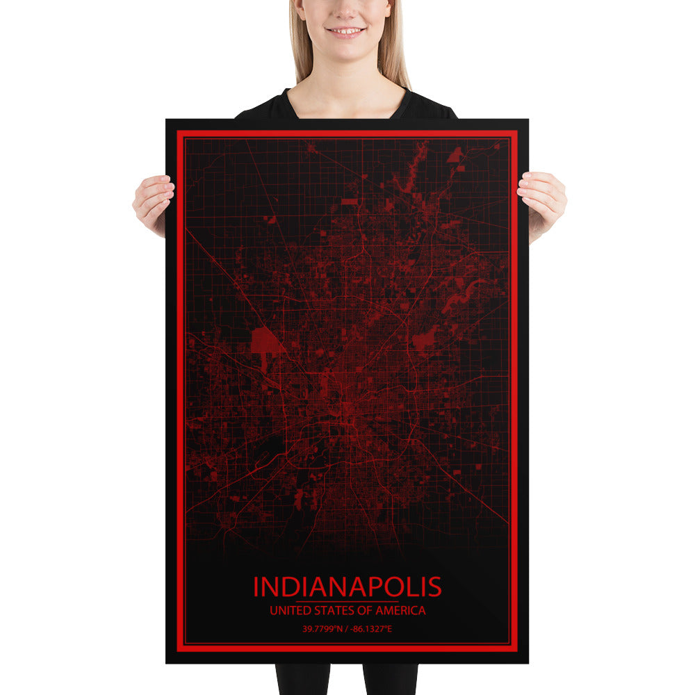 Indianapolis Black and Red Paper Map