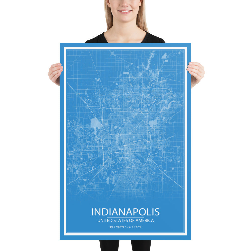 Indianapolis Blue and White Paper Map