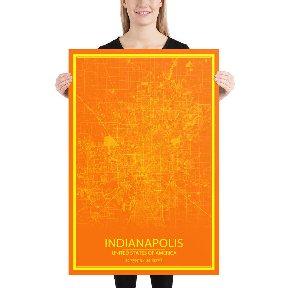 Indianapolis Orange and Yellow Paper Map