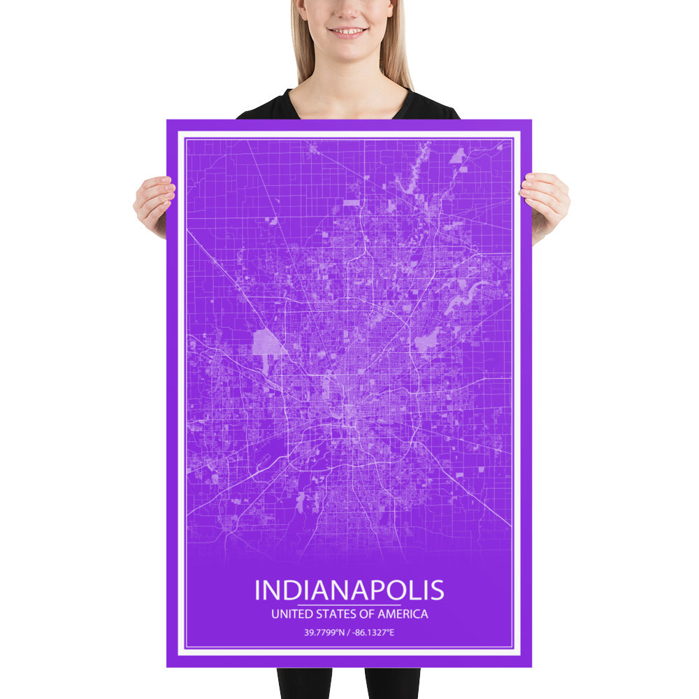 Indianapolis Purple and White Paper Map