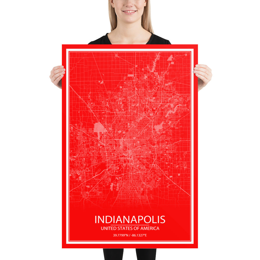 Indianapolis Red and White Paper Map