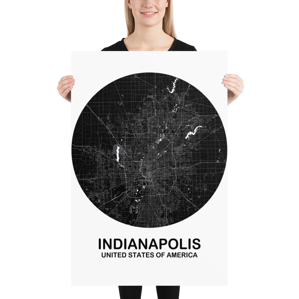 Indianapolis Circular Black Paper Map