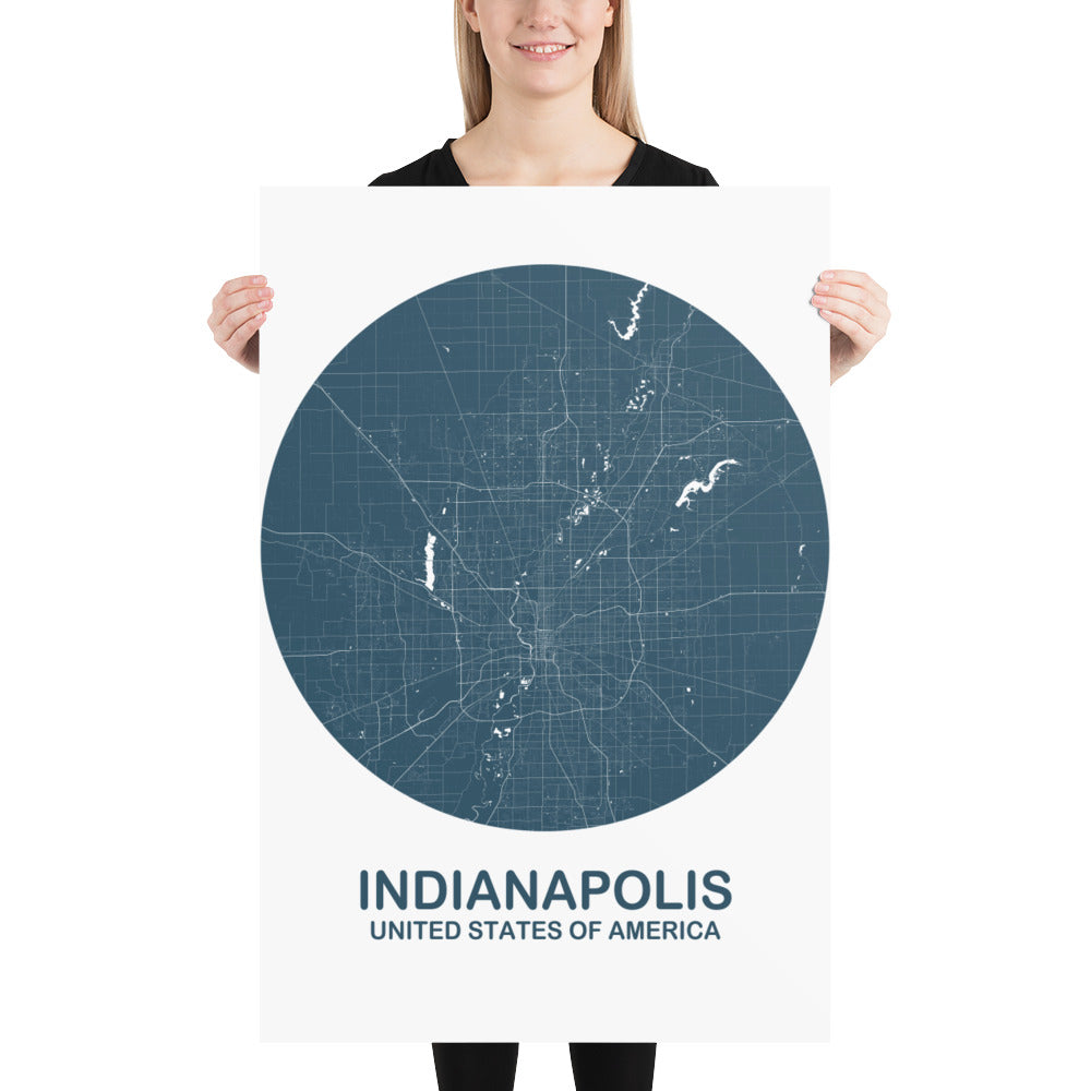 Indianapolis Circular Blue Paper Map