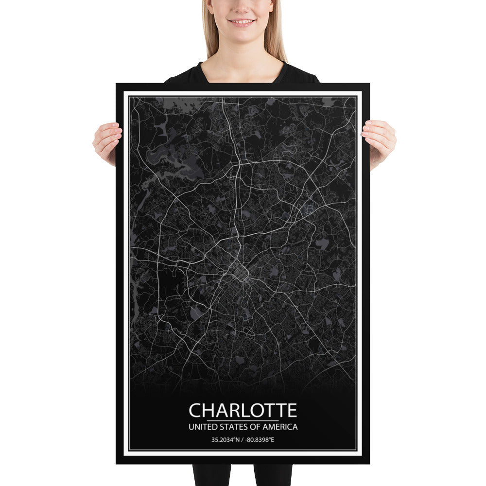 Charlotte Black Paper Map