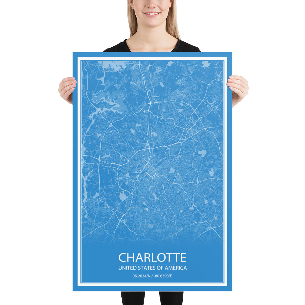 Charlotte Blue and White Paper Map