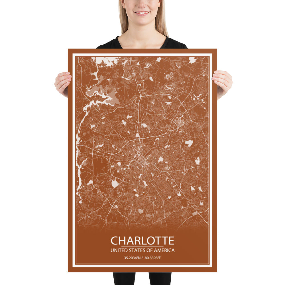 Charlotte Brown and White Paper Map