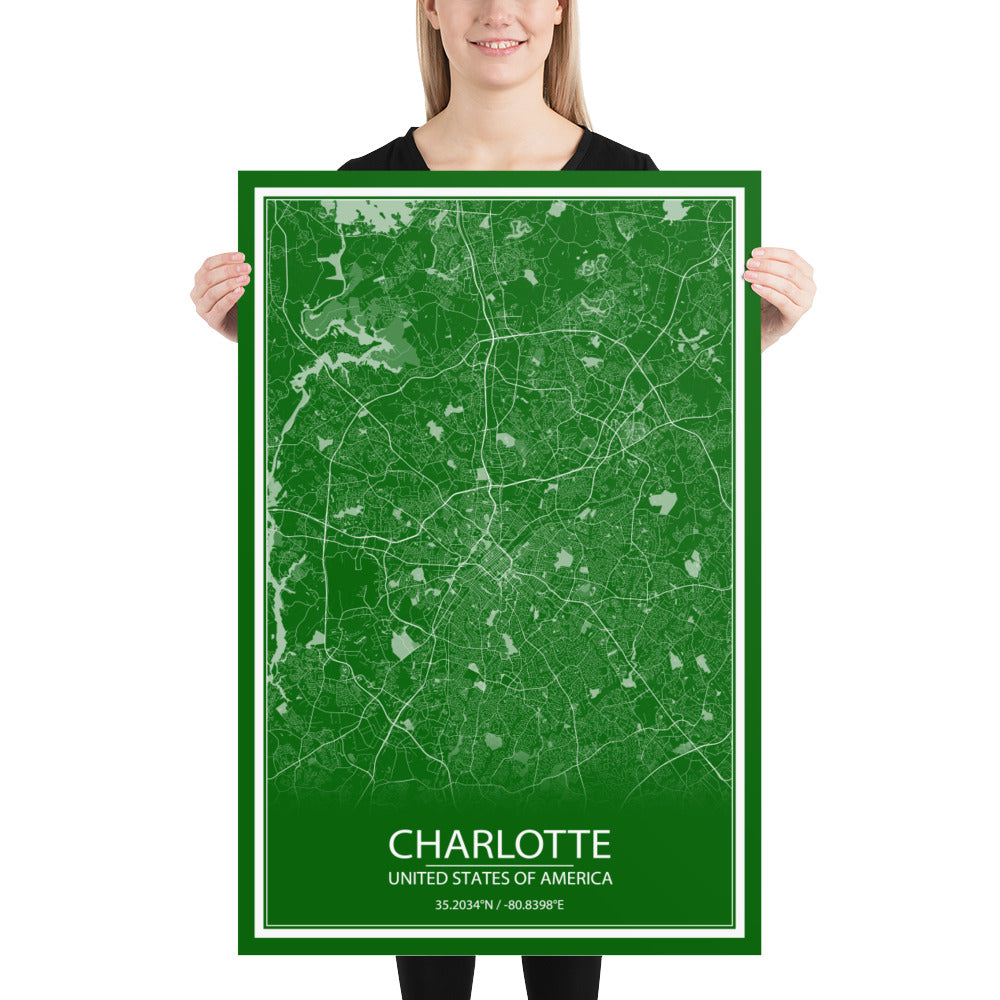 Charlotte Green and White Paper Map