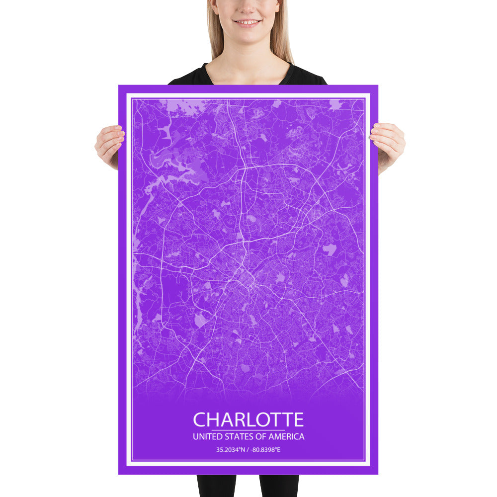 Charlotte Purple and White Paper Map