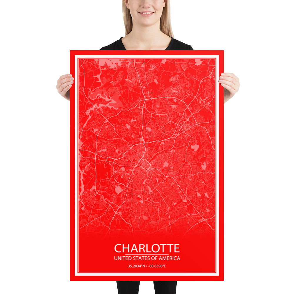 Charlotte Red and White Paper Map