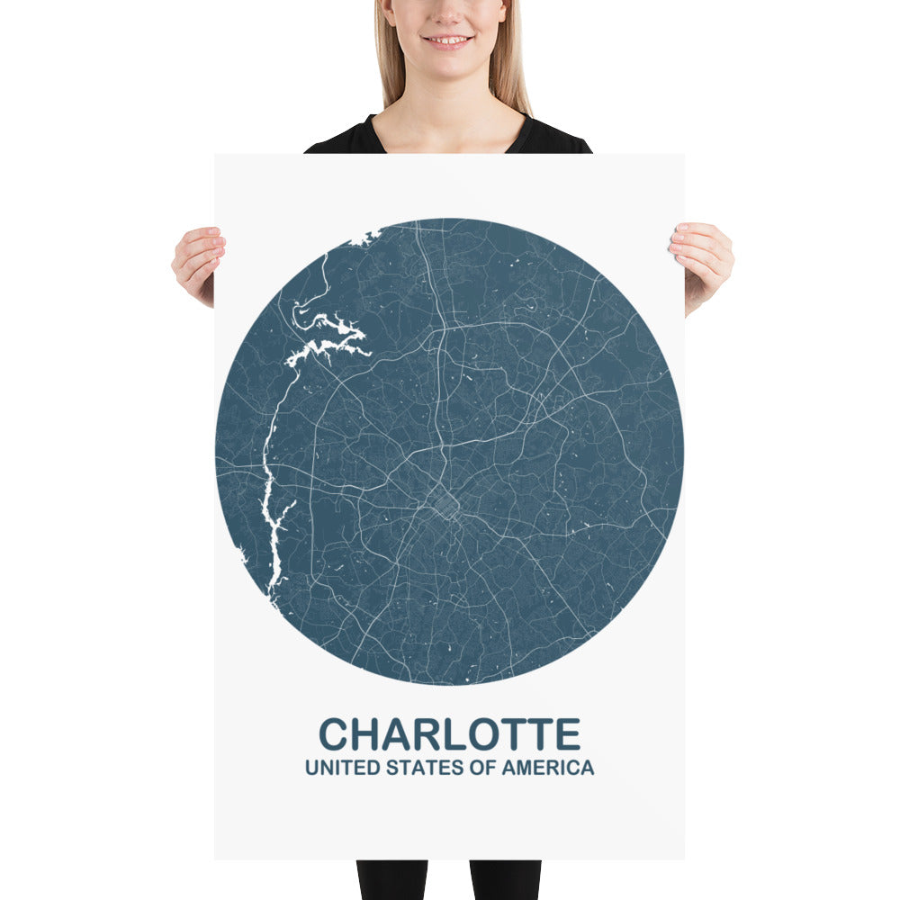 Charlotte Circular Blue Paper Map