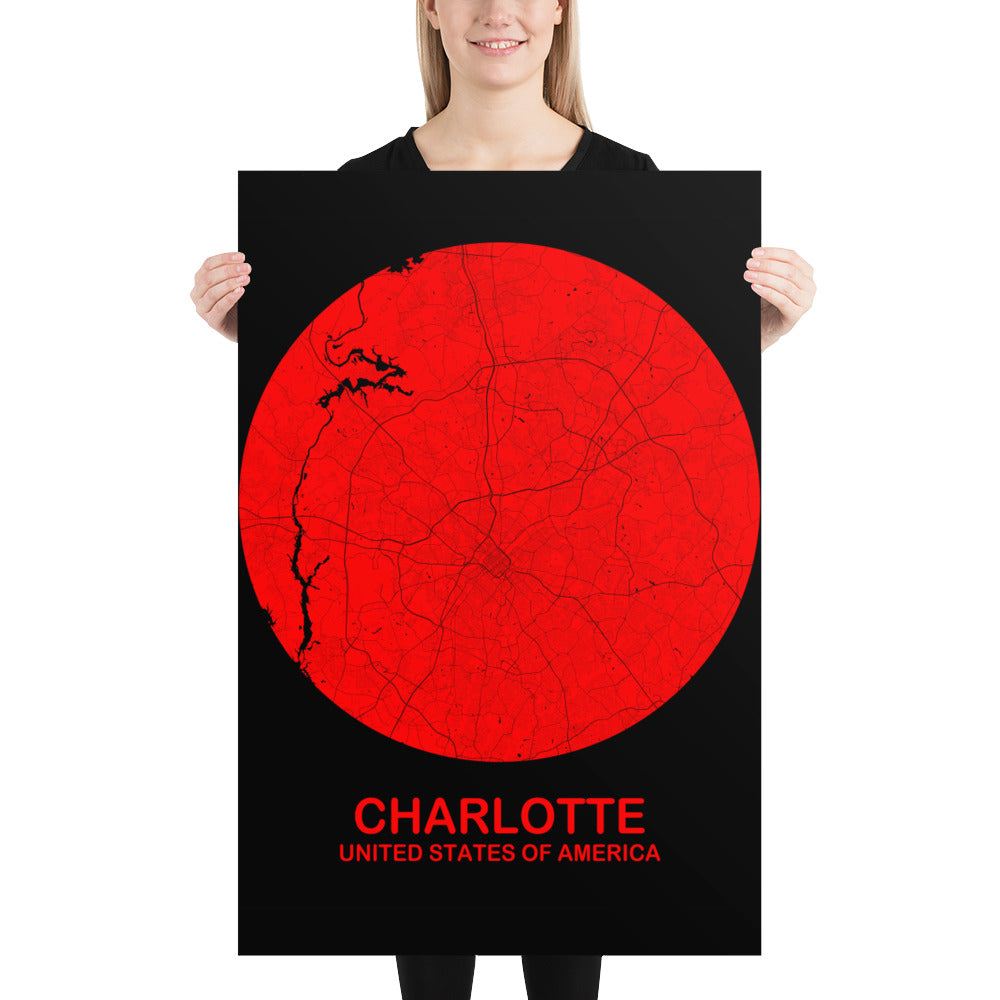 Charlotte Circular Red Paper Map