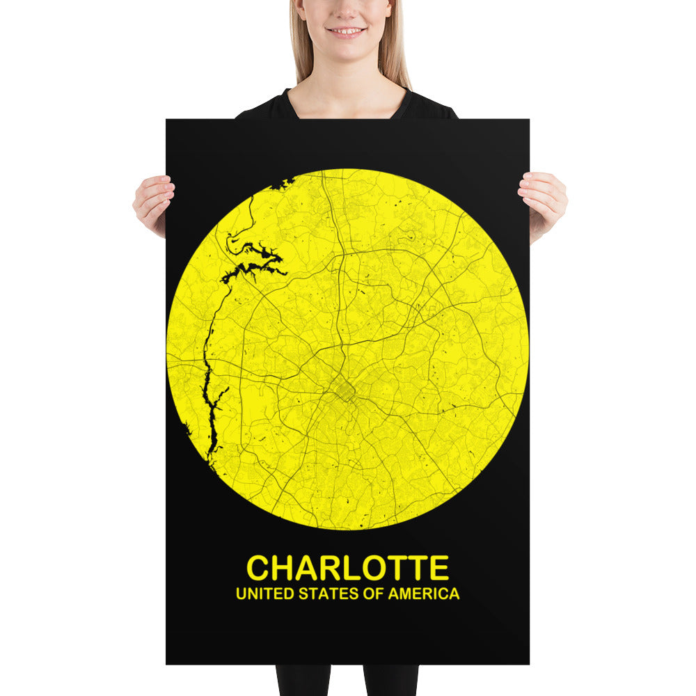 Charlotte Circular Yellow Paper Map