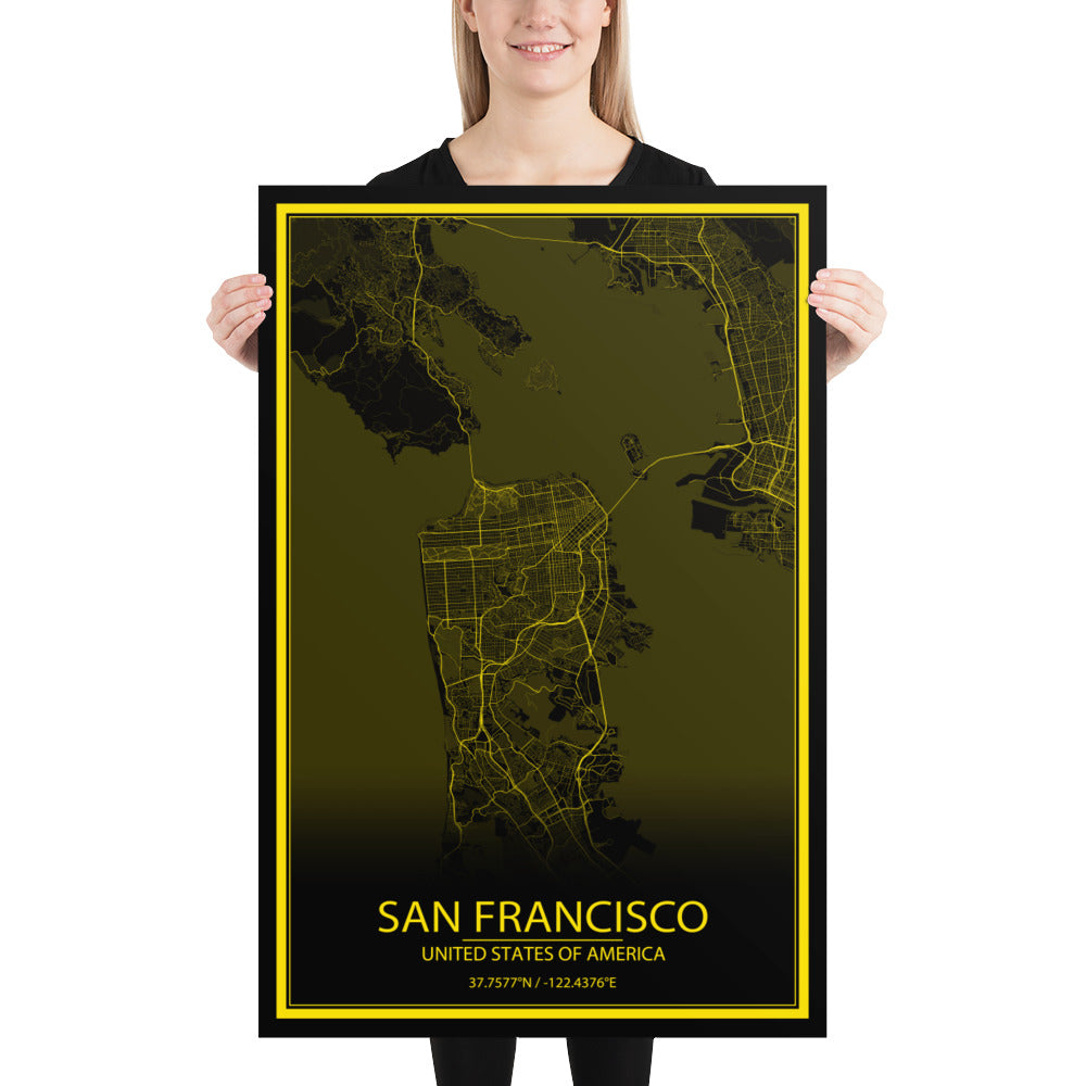 San Francisco Black and Yellow Paper Map