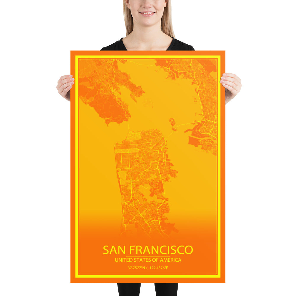 San Francisco Orange and Yellow Paper Map