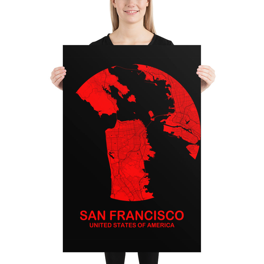 San Francisco Circular Red Paper Map