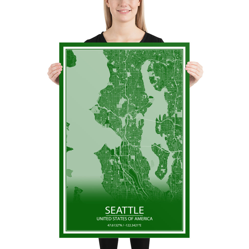 Seattle Green and White Paper Map