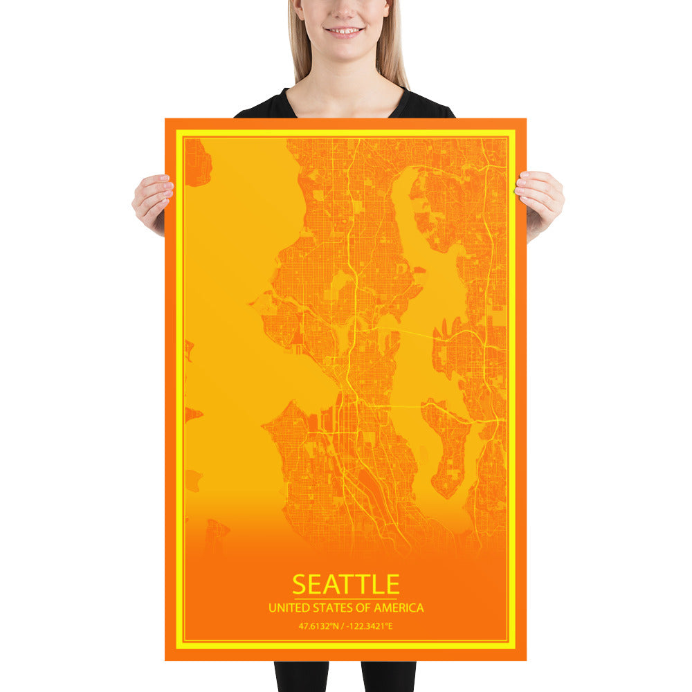 Seattle Orange and Yellow Paper Map