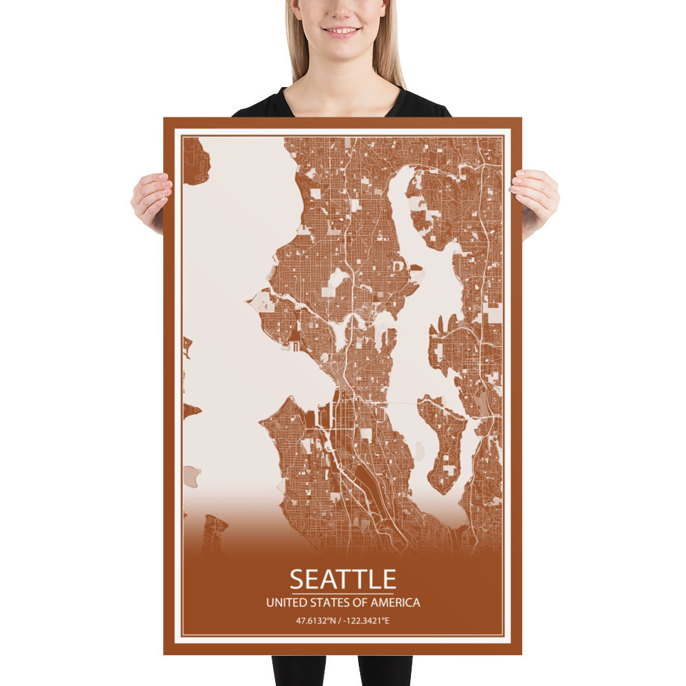 Seattle Brown and White Paper Map