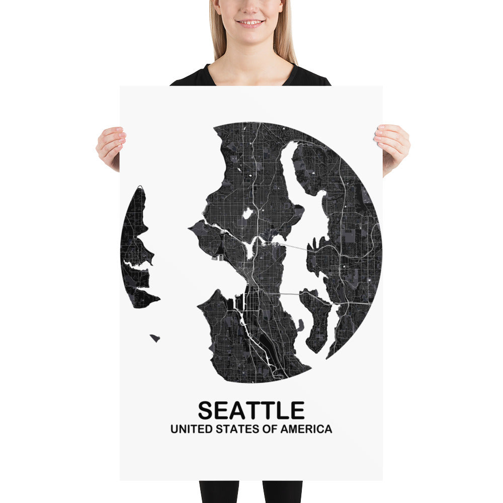 Seattle Circular Black Paper Map