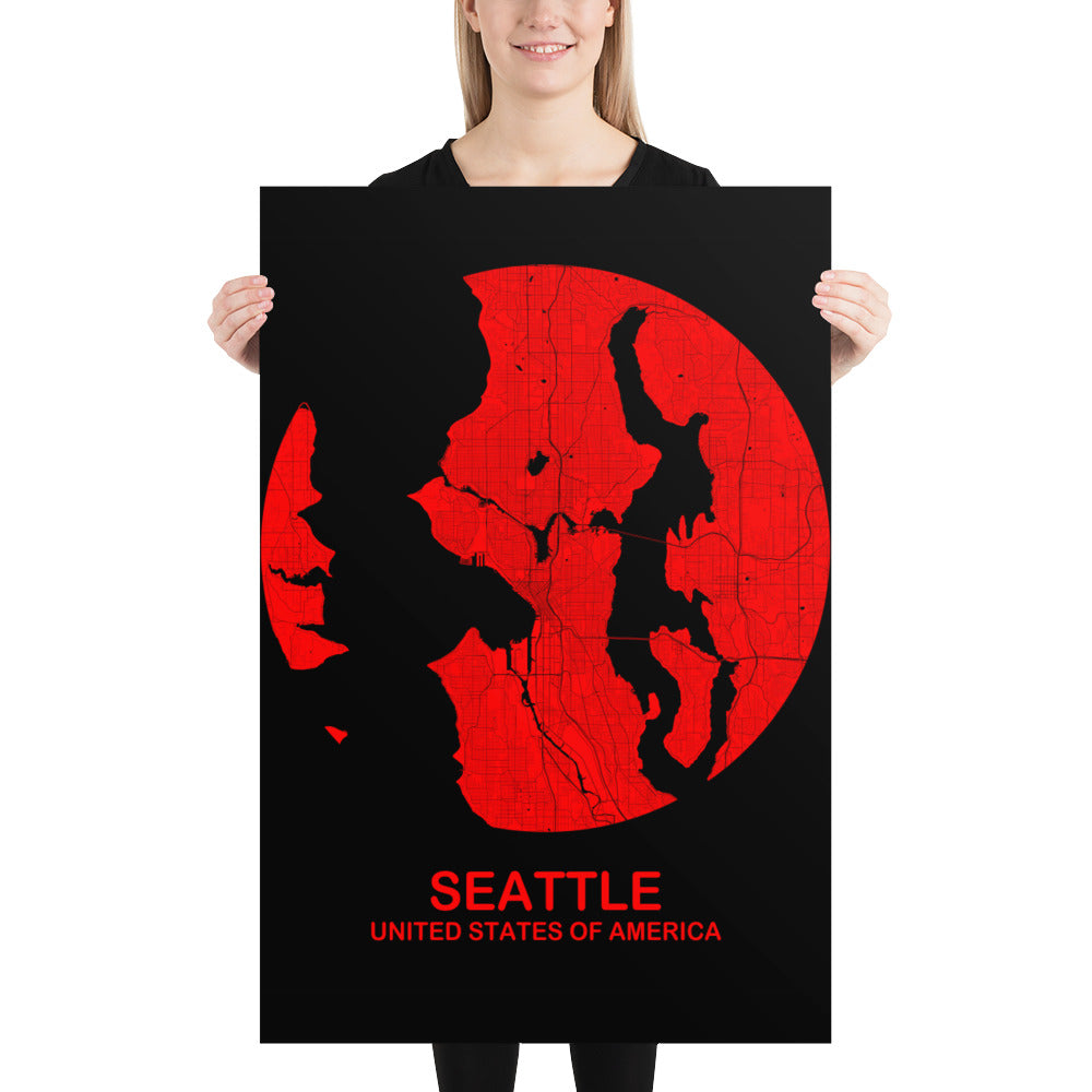 Seattle Circular Red Paper Map