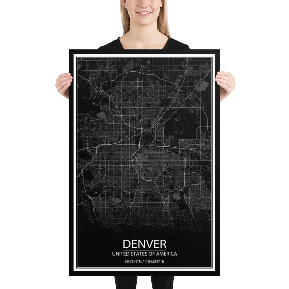 Denver Black Paper Map