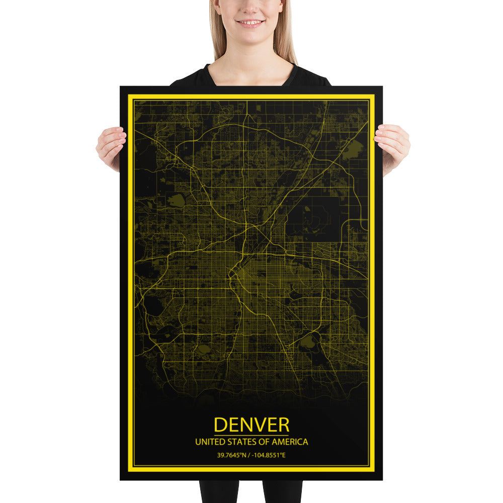 Denver Black and Yellow Paper Map