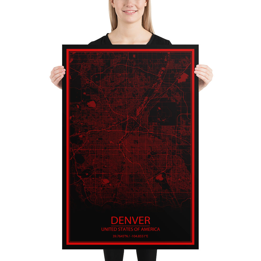 Denver Black and Red Paper Map