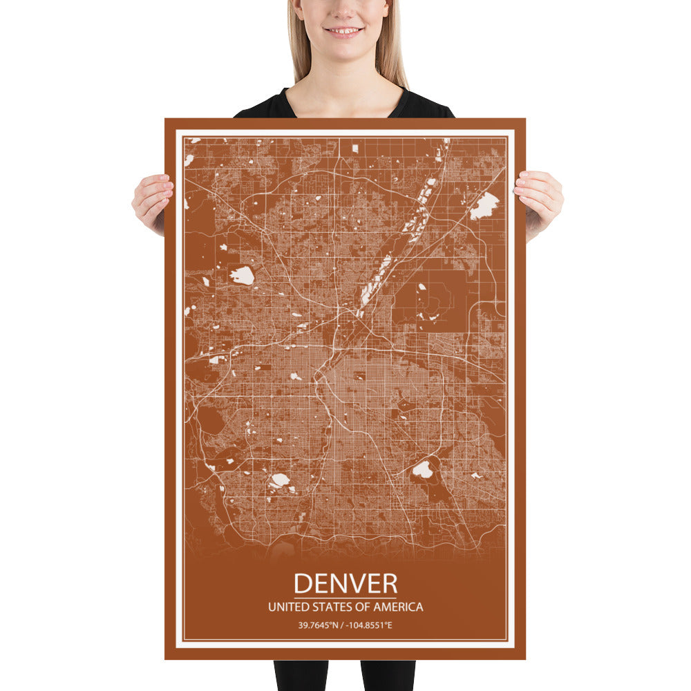 Denver Brown and White Paper Map