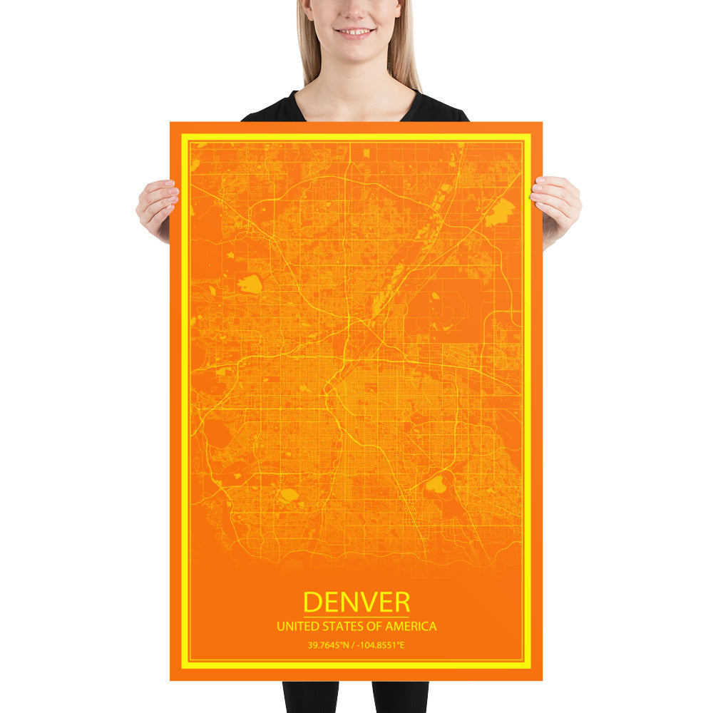 Denver Orange and Yellow Paper Map