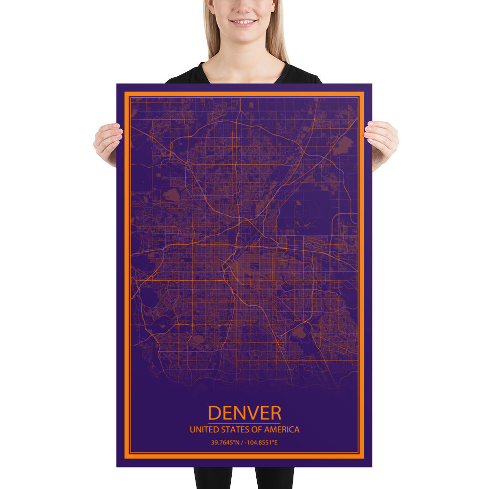 Denver Purple and Orange Paper Map