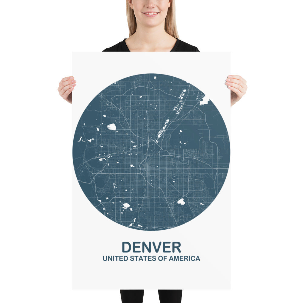 Denver Circular Blue Paper Map