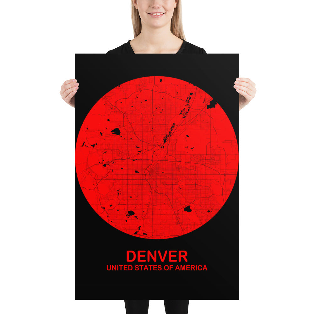 Denver Circular Red Paper Map