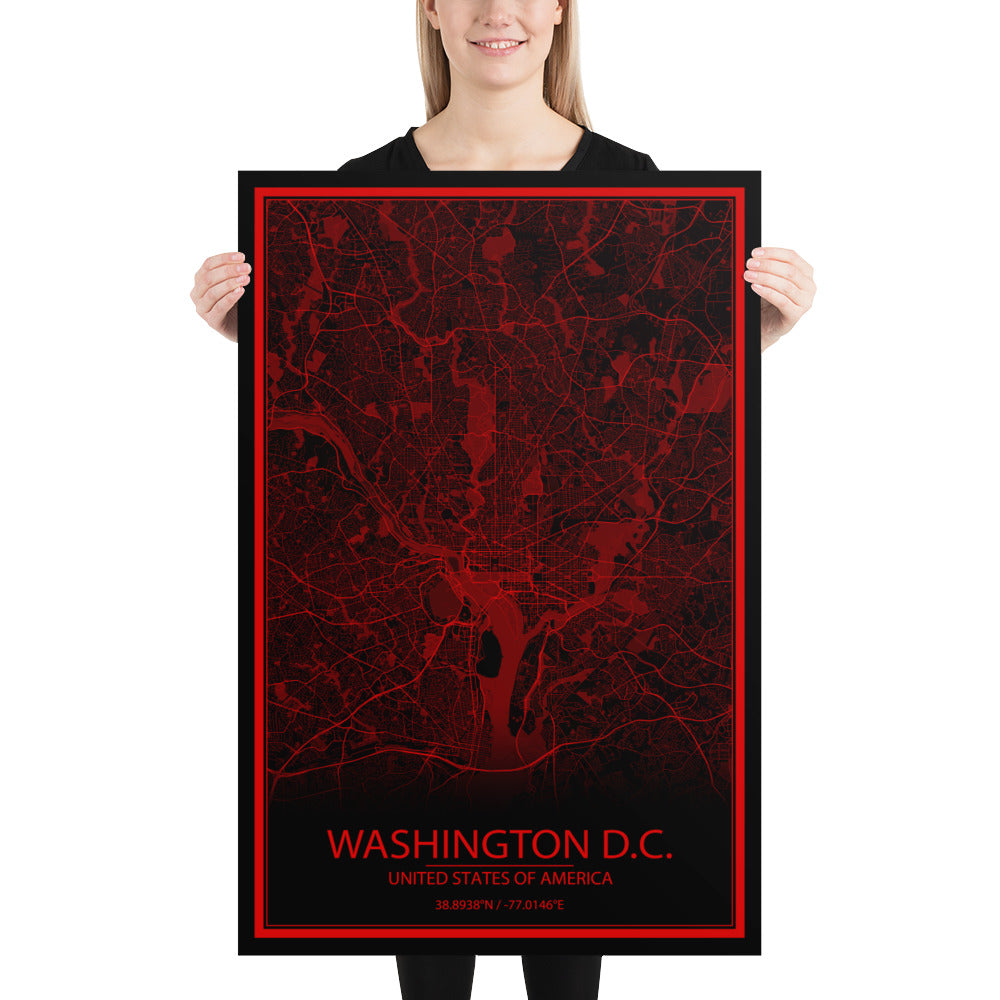 Washington, D.C. Black and Red Paper Map