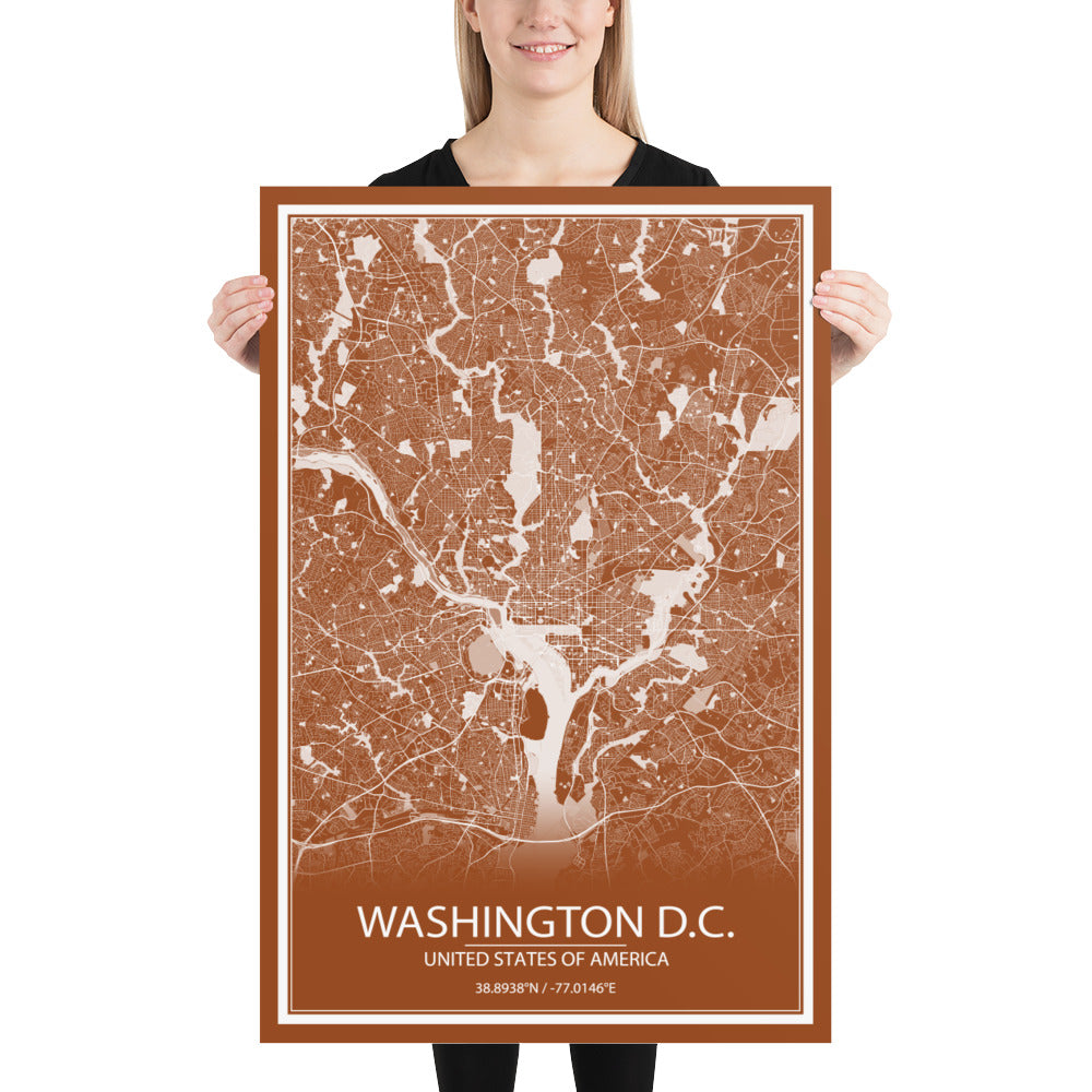 Washington, D.C. Brown and White Paper Map