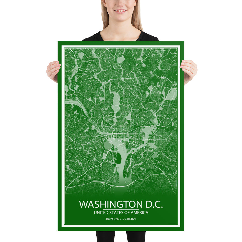 Washington, D.C. Green and White Paper Map