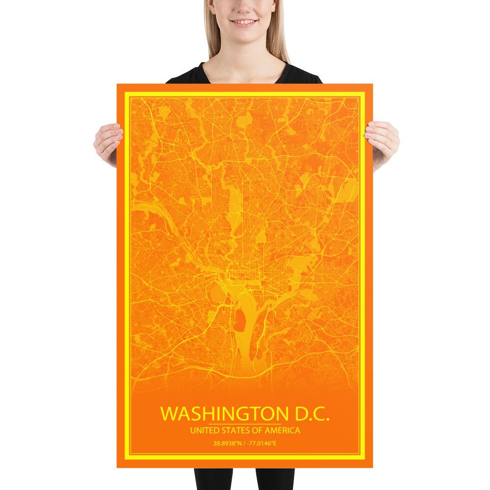 Washington, D.C. Orange and Yellow Paper Map