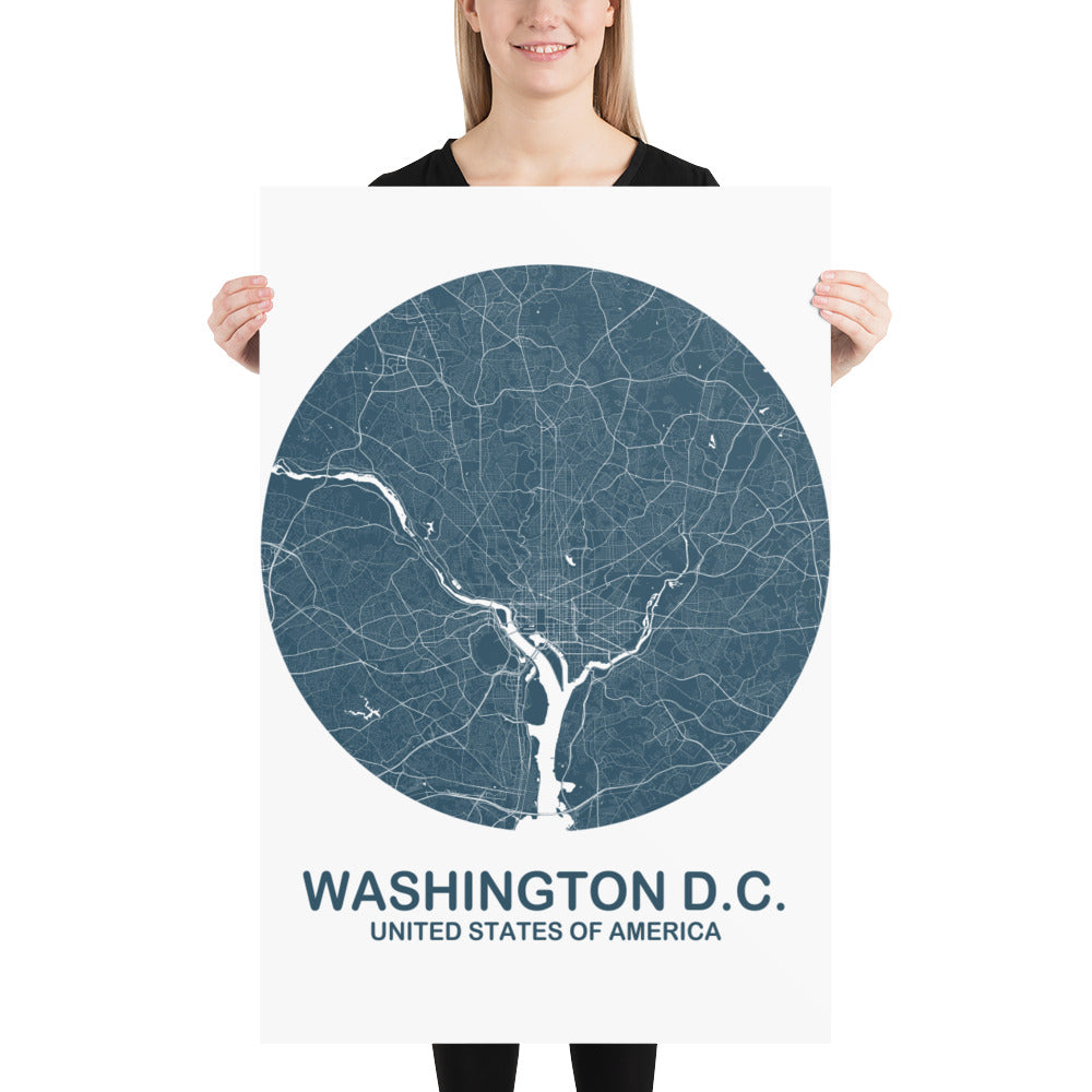 Washington, D.C. Circular Blue Paper Map