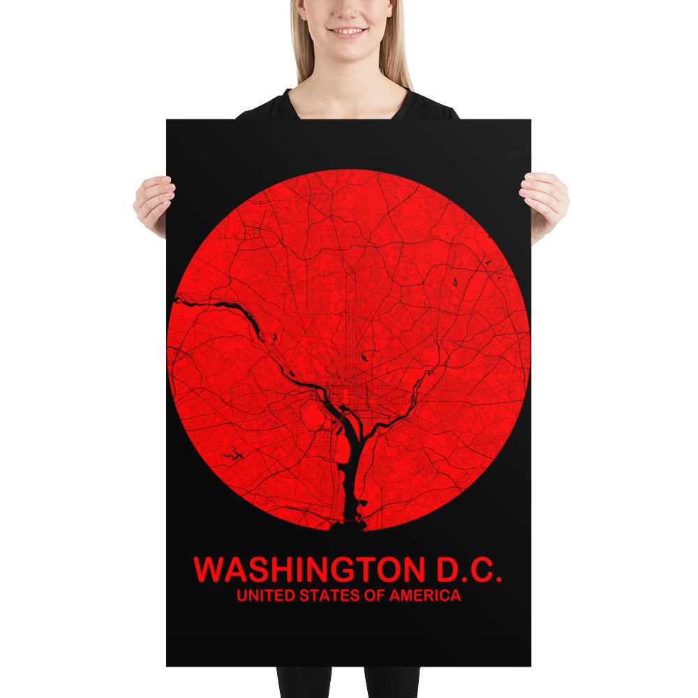 Washington, D.C. Circular Red Paper Map