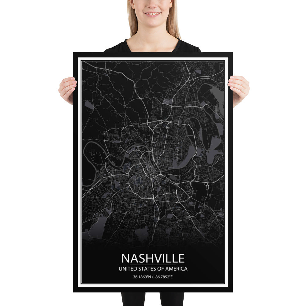 Nashville Black Paper Map