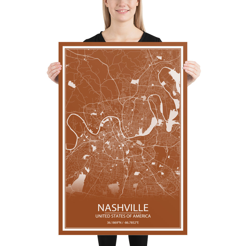 Nashville Brown and White Paper Map