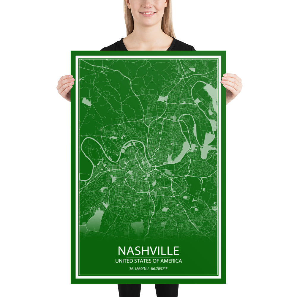 Nashville Green and White Paper Map