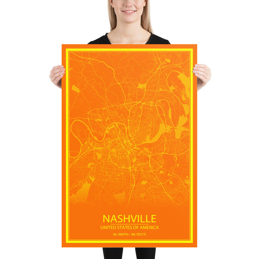 Nashville Orange and Yellow Paper Map