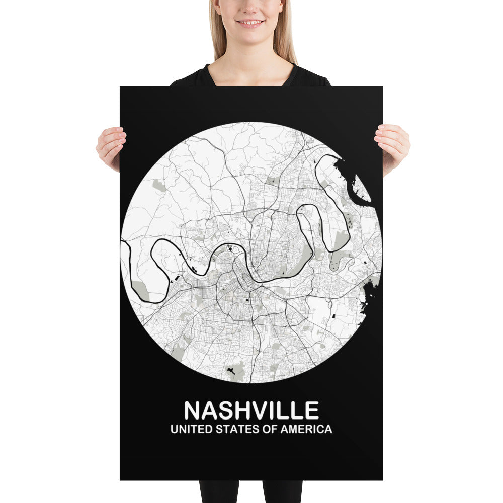 Nashville Circular White Paper Map