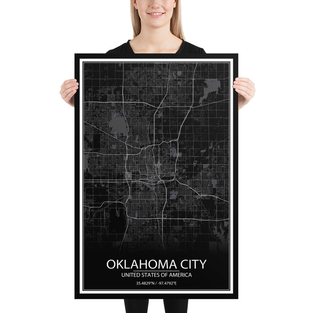 Oklahoma City Black Paper Map